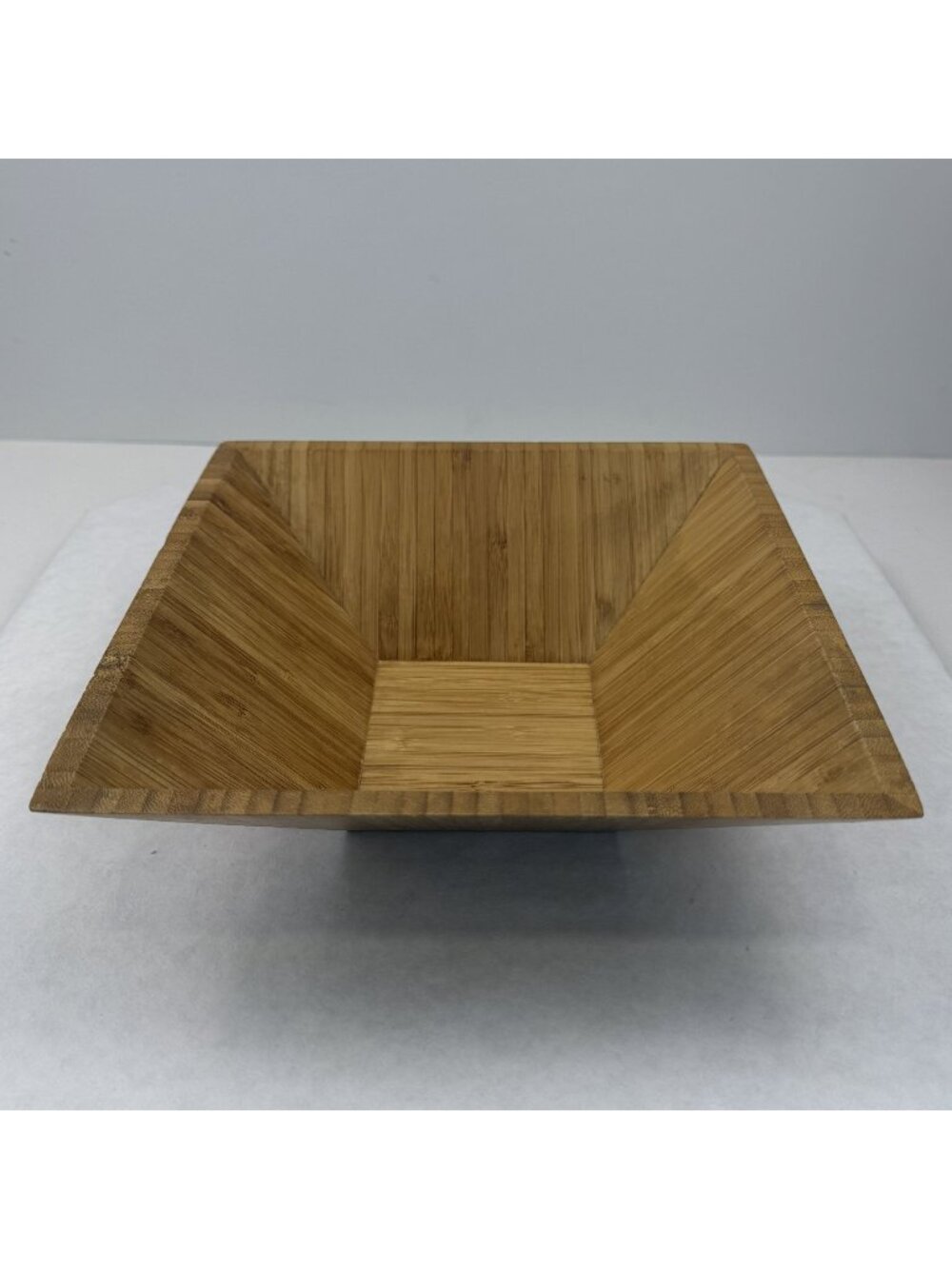 Vintage The Pampered Chef 1108 Bamboo Square Bowl 9-1/4" Tapered Wood Salad